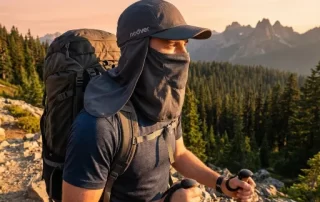 MasterCap charcoal grey packable flap hiking hat with removable face cover.
